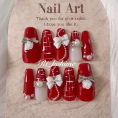 ネイルチップ現品フレンチガーリーちゅるんワンホン y2k 量産型赤メンカラ推し