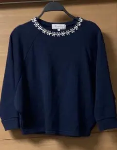 ロぺピクニック　ビジュー付き七分ラグラン袖トップス　ネイビー38/M