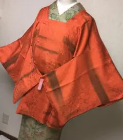 オレンジ色朱色系　道行コート　使用感ほぼ無し　着物コート　和装コート