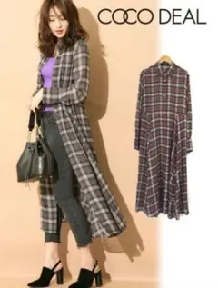ココディール　チェックプリント　ロングシャツガウンのサムネイル