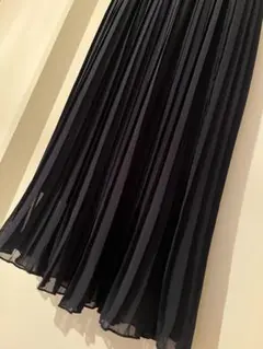 ネイビー シフォン プリーツスカート ロング