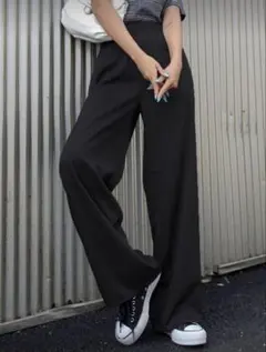 DAZY ブラック ワイドパンツ ゴムウエスト