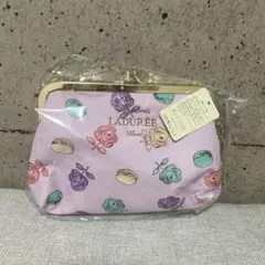 【タグ付新品】LADUREE がま口ポーチ　マカロン　バラ柄　紫　がま口ケース