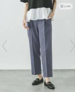 グローバルワーク　ウツクシルエットDRYプレミアムテーパードパンツブルーSのサムネイル