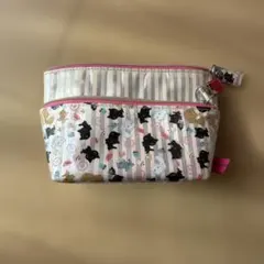 Kutus Kutus 猫柄 ポーチ ストライプ ピンク