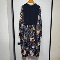 TRUBE アートプリント 長袖ひざ丈ワンピースチュニック