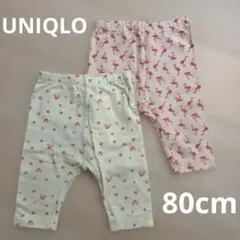 UNIQLO フラミンゴ柄・ドット柄ベビー用レギンス7分丈　2枚セット　80cm