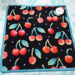 チェリードット　ハンカチ　ブラック×ブルー　フェイラー