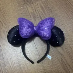 ディズニー ハロウィン ミニー 2025 カチューシャ 黒と紫 スパンコール