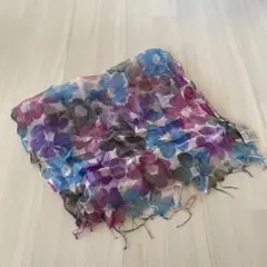 美品！パープル系　ストール　ショール　絹30%