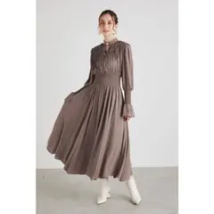 riendaリエンダ　グレイズフラワーギャザーフレアOP ワンピース　ブラウンs