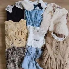 【130cm】まとめ売り7点 女の子 ワンピーストップスパンツズボンセット