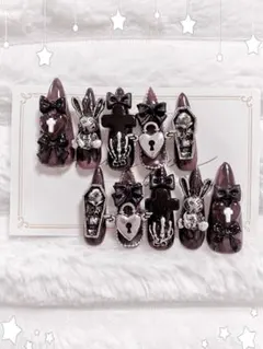 【現品】ハート リボン 十字架 マーブル 量産型 地雷系 パンク系 ネイルチップ