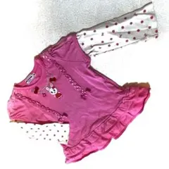 MIKIHOUSE ウサギ刺繍付きピンク長袖Tシャツ 80