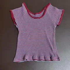 earth music&ecology ストライプ 半袖Tシャツ フリル裾