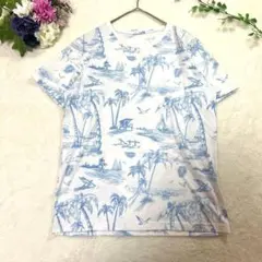 PLUS ONE プラスワン　アロハ　リゾート　トロピカル柄Tシャツ　Sサイズ