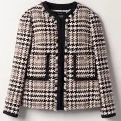 allureville　ビッグチェックノーカラージャケット　サイズ1　ベージュ