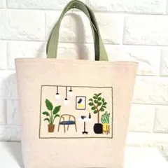 CAFEインテリア 2 刺繍トートバッグ(391)エコバッグ　ハンドメイド