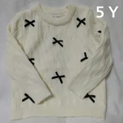 used＊女の子 リボン付き ケーブル デザイン ニット オフホワイト