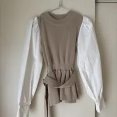 バルーンスリーブ ニットベスト ベージュ