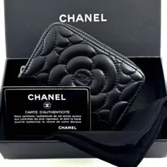 CHANEL カメリア 長財布 ラウンドファスナー 黒 新古品、直営店シール 