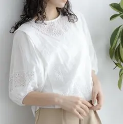 LAKOLE ラコレ　ホワイト　レース　ブラウス　カットソー　七分袖