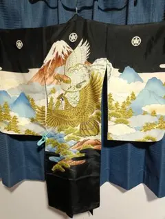 子供着物 七五三 3歳 5歳 赤富士　鷹　松 刺繍 羽織　着物　男の子　宮参りのサムネイル