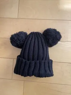 ポンポン付き ニット帽　ミッキー　黒