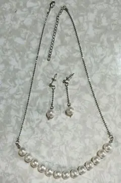 シャインパールネックレス,&ピアス又はイヤリングセット