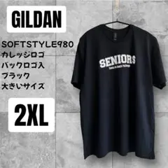 アメリカ古着 GILDAN ブラック 半袖Tシャツ 2XL カレッジロゴ 大きい