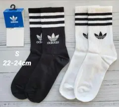 新品 アディダス オリジナルス S ホワイト×ブラック ソックス 2足