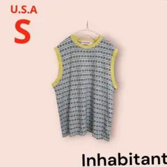 Inhabitant インハビタント ロゴ入り 総柄 ノースリーブ ベスト S