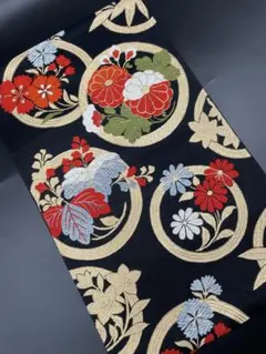 高級 正絹 袋帯 礼装 フォーマル 洒落帯　丸紋　金糸　花柄　古典柄　279