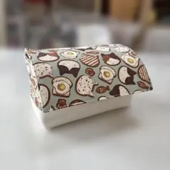ハンドメイド フタ付き布バスケット【猫】 カードケース コスメケースにも☆。.: