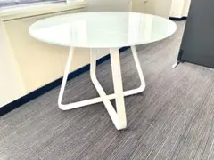 【美品】円形ガラステーブル 幅100cm ホワイト 引き取り限定