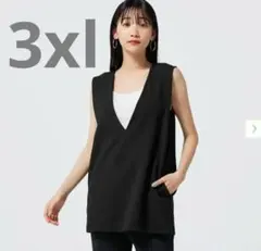 深Vネック ノースリーブ ベスト ブラックのサムネイル