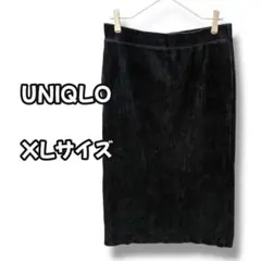 N0878　コーデュロイスカート　タイト　ミモレ丈　ブラック　XLサイズ