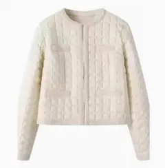 【上品】ノーカラージャケット M レース ダウン ホワイトグースのサムネイル