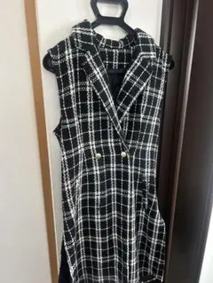 値下げチェック柄ダブルブレストベスト