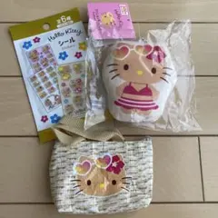 新品 未使用 日焼けキティ クッションキーホルダー&シール&ミニポーチセット