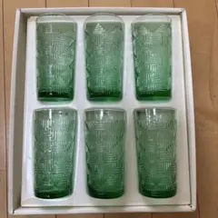 昭和レトロ 緑色模様入りガラスコップ6個セット