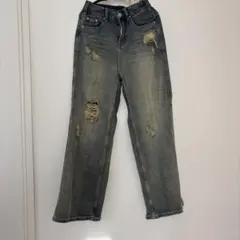 ダメージ加工 ストレートデニムパンツ グレー SHEIN