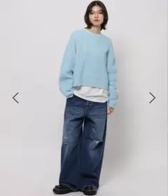 バックリボンニット　水色