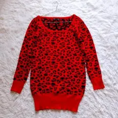 GHOST OF HARLEM 髑髏　豹柄　赤　ニット　ロング　プルオーバー　F