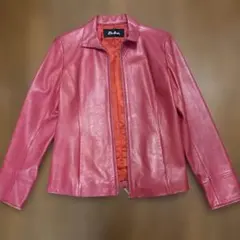 Elcolint ピンク ラムスキン シングルライダースジャケット