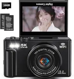 5K デジカメ スマホに送れる デジタルカメラ WIFI転送機能7500万画素 デジタルカメラ 5K動画 7500万画素 デジカメ スマホに送れる ブラック