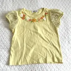 ファミリア　イエロー 花柄刺繍 フリル袖 Tシャツ