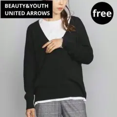 ❤美品❤BEAUTY&YOUTH 畦ディープVネック ニットプルオーバー長袖黒F