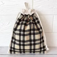 【チェック柄】給食袋　ループ・ネームタグ付き　小学校　入学準備　G-17