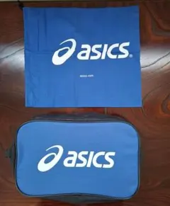 ASICS シューズケース 青 ★巾着付き